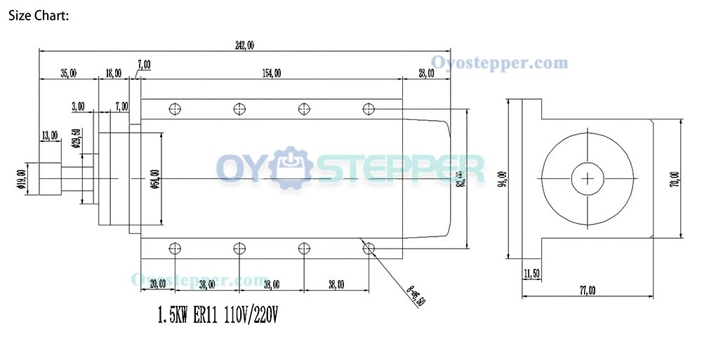 1.5KW CNC Spindle Motor ER11/ER16 110V/ 220V 24000rpm Air Cooling Spindle Aviation Plug